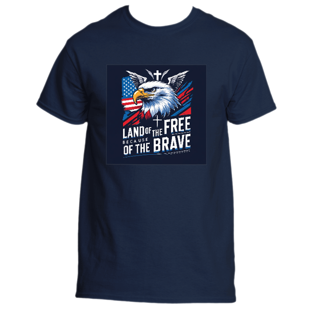"Land of the Free — Because of the Brave” Eagle Faith Tee