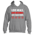Introducing the Divine Dispatch Love Heals Hoodie: a dark heather grey essential celebrating love&