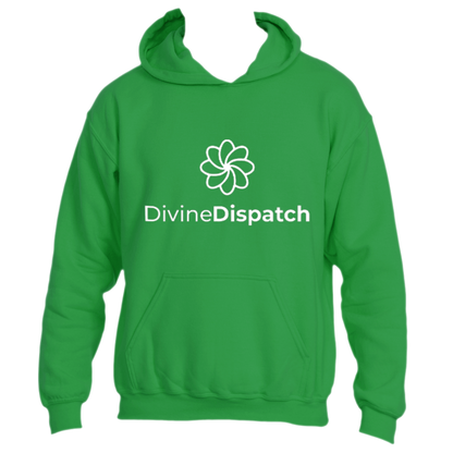 The Divine Hoodie from Divine Dispatch features a front logo accented with floral designs that suggest spiritual symbolism. This fashionable piece is perfect for those who seek style imbued with meaning.