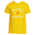 Introducing the Divine Dispatch Tee from Divine Dispatch: This daisy-colored t-shirt features a striking white floral design at its center, with "DIVINE DISPATCH" elegantly placed above and below the bloom. The numbers "20" and "23" frame the flower, making it a chic spiritual fashion statement for 2023.