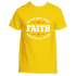 Product Description: The "Faith is the Key Tee" by Divine Dispatch features a daisy-colored design with a white text message stating, "Faith is the Key that unlocks all doors." Adorned with small floral designs and curved red lines around the word "Faith," this inspiring t-shirt embodies the transformative power of faith.