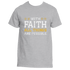 Introducing the inspiring "With Faith T-Shirt" by Divine Dispatch, an ash grey tee beautifully adorned with the uplifting message, "With Faith, All Things Are Possible," in striking white and yellow letters. Perfect for supporting charitable initiatives while making a positive statement.