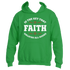 Introducing the Faith is the Key Hoodie by Divine Dispatch, a motivational piece in Irish Green. It features the phrase "FAITH IS THE KEY THAT UNLOCKS ALL DOORS" in bold white letters, with "FAITH" prominently highlighted by red decorative lines and two small floral designs to emphasize this inspiring message.