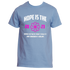 Introducing the "Hope is the Bridge T-Shirt" by Divine Dispatch, featuring a Carolina Blue fabric with the empowering text "Hope Is the Bridge: the 2023 link between today’s reality and tomorrow’s dreams." At its heart lies a beautiful pink flower design. This t-shirt combines style and positivity, making it perfect for supporting charitable initiatives.