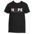 The "Melody T-Shirt" from Divine Dispatch is a black tee featuring the word "HOPE" in white, with a red flower replacing the "O," and below it reads, "IS THE MELODY THAT SINGS OF POSSIBILITIES.