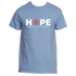 Introducing the Melody T-Shirt by Divine Dispatch: a Carolina Blue tee adorned with "HOPE" in striking white letters, where the &