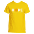 The Melody T-Shirt by Divine Dispatch features the word "HOPE" in white on a daisy-colored tee, with the "O" artistically replaced by a flower design, embodying an inspiring message. The text below states, "is the melody that sings of possibilities.