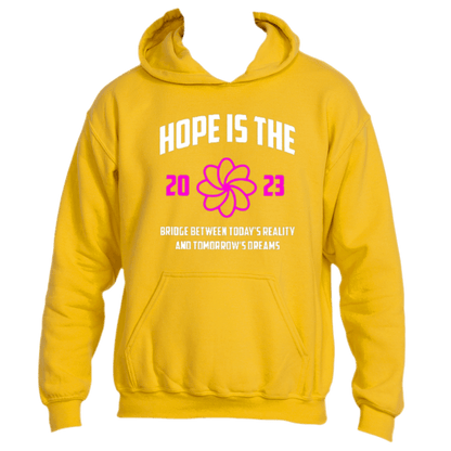 Gold &quot;Hope is the Bridge Hoodie&quot; by Divine Dispatch, featuring &quot;2023&