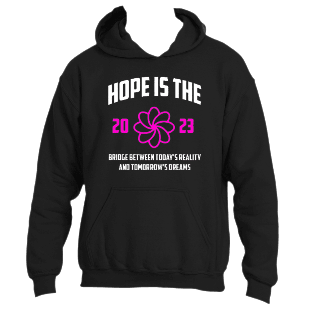 The Divine Dispatch &quot;Hope is the Bridge Hoodie&quot; in black features an inspiring message, &quot;Hope is the Bridge Between Today&